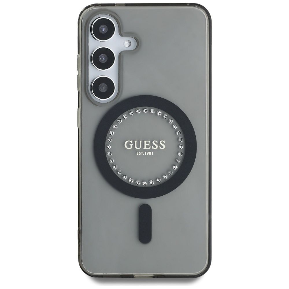 Θήκη Κινητού GUESS για Samsung S25 Μαύρη με Μαγνητικό Κούμπωμα & Στρας