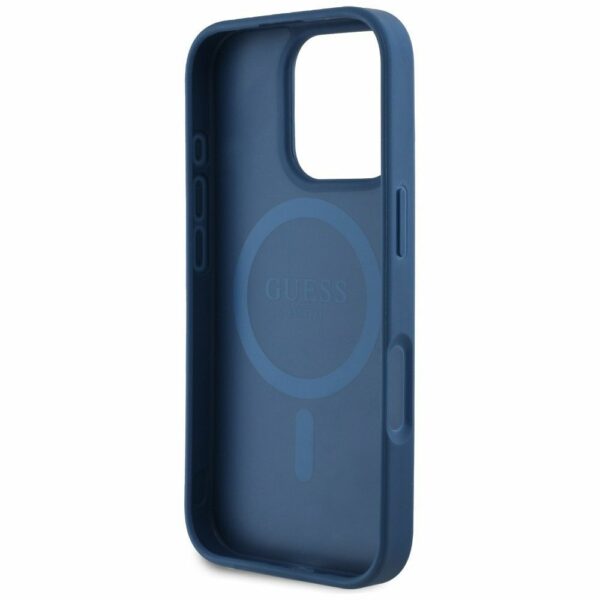 GUESS case for IPHONE 16 Pro compatible with MagSafe GUHMP16LPGNMPLMB (PU Grained Flowers Classic Logo) blue