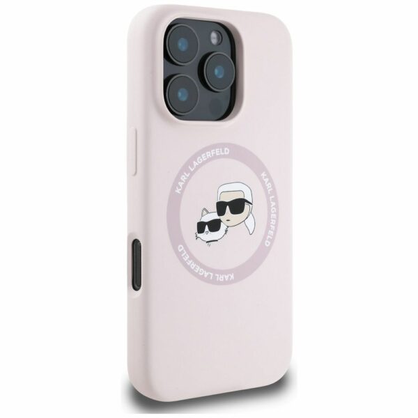 KARL LAGERFELD case for IPHONE 16 Pro Max compatible with MagSafe KLHMP16XSKCHTCP (Silicone KC Heads) pink