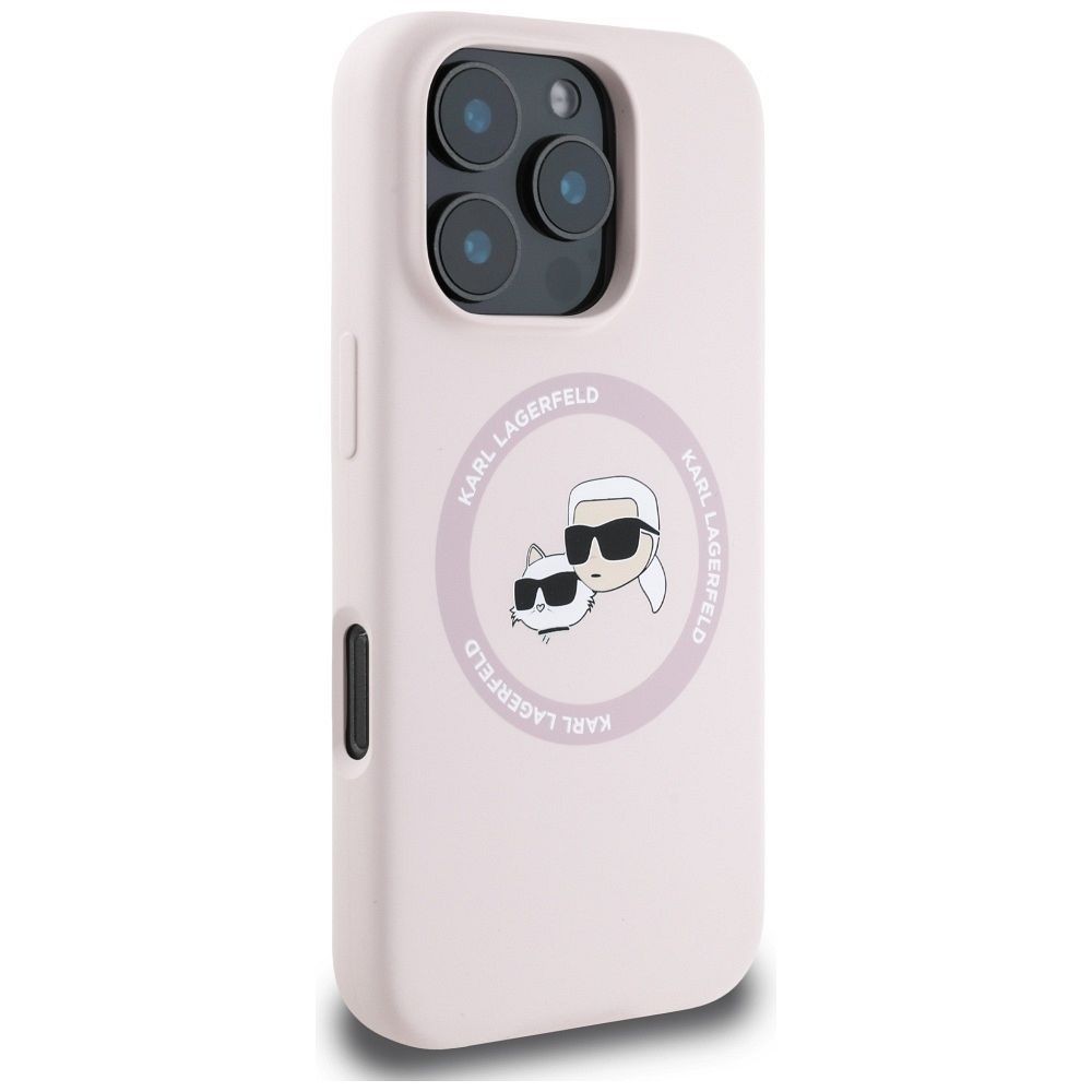 KARL LAGERFELD case for IPHONE 16 Pro Max compatible with MagSafe KLHMP16XSKCHTCP (Silicone KC Heads) pink
