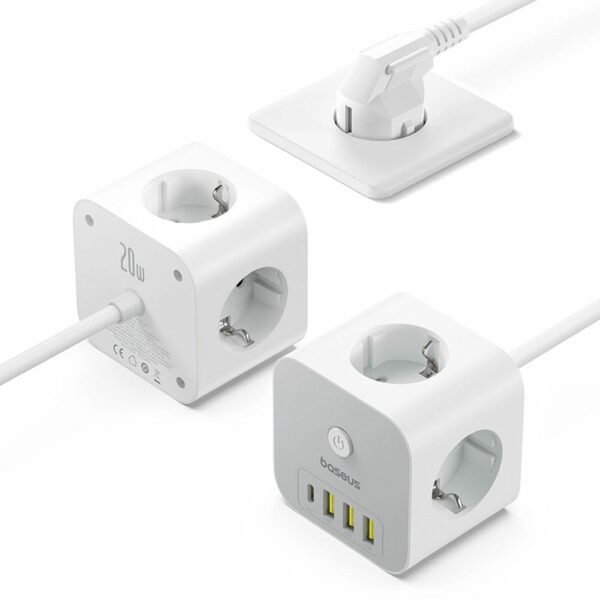 Baseus extension cord 3 sockets + 3 x USB A + Type C 20W 1,5 m white