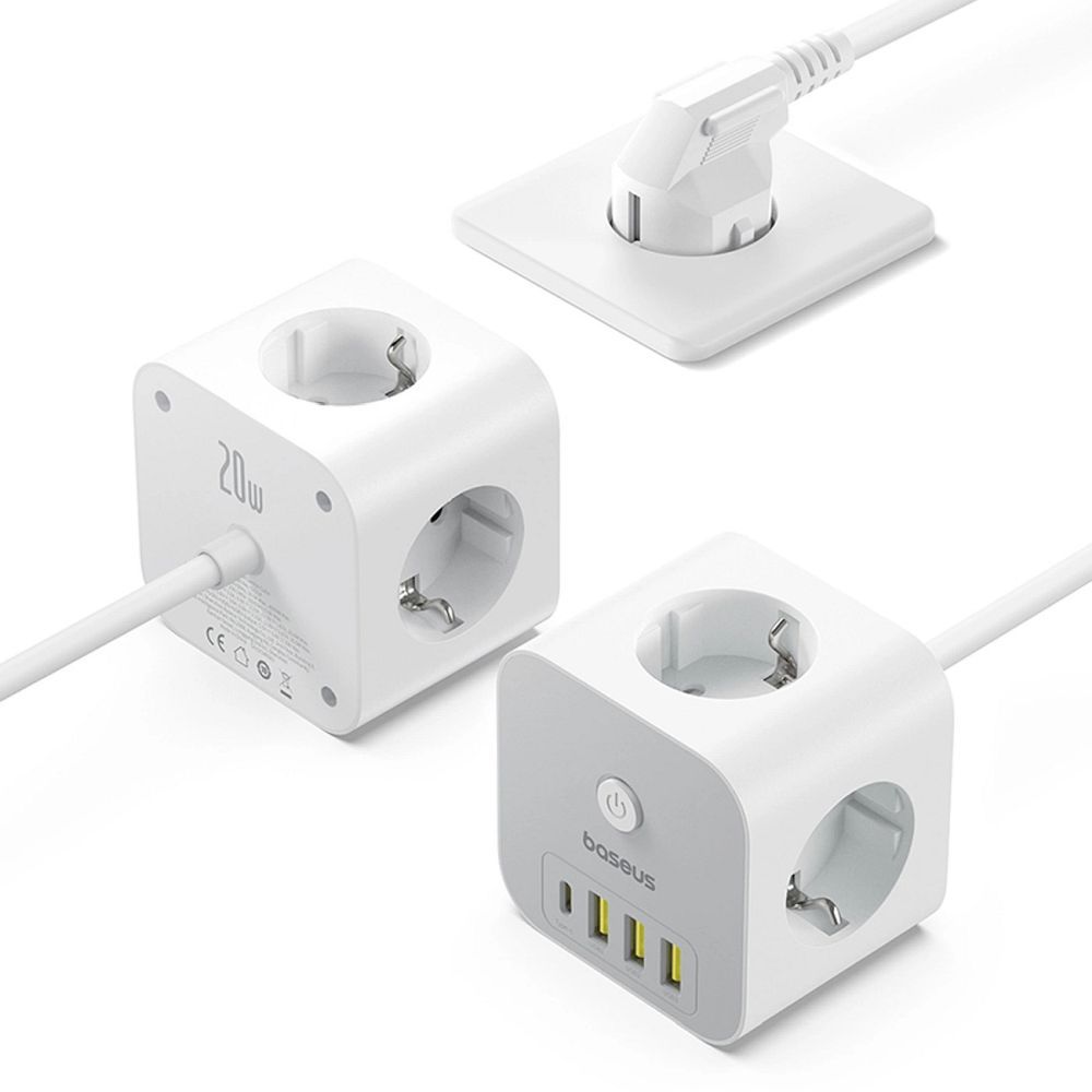 Baseus extension cord 3 sockets + 3 x USB A + Type C 20W 1,5 m white