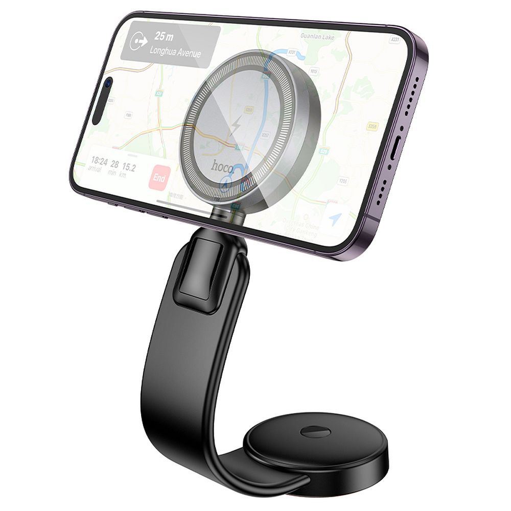 HOCO car holder with wireless charging for center console compatible with MagSafe 15W HW29 black metal gray
