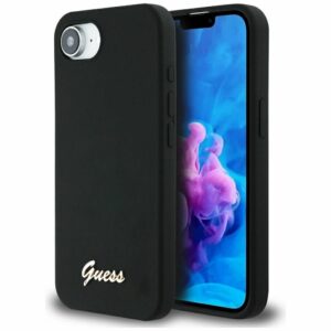 GUESS case for IPHONE 16e (SE 4 2025) compatible with MagSafe GUHMPSE4SMBSLK (Silicone Script Metal Logo) black