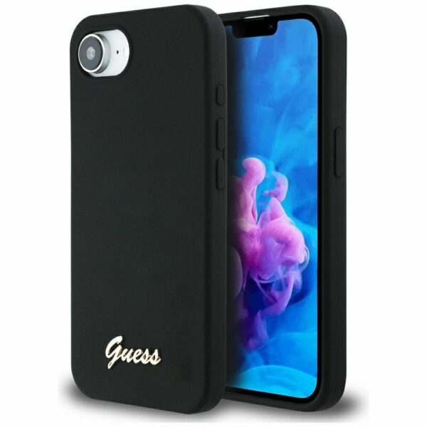 GUESS case for IPHONE 16e (SE 4 2025) compatible with MagSafe GUHMPSE4SMBSLK (Silicone Script Metal Logo) black