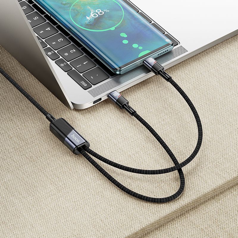 Cable 2in1 USB C to USB C / USB C Hoco 5A 100W 1,2 m U139 black