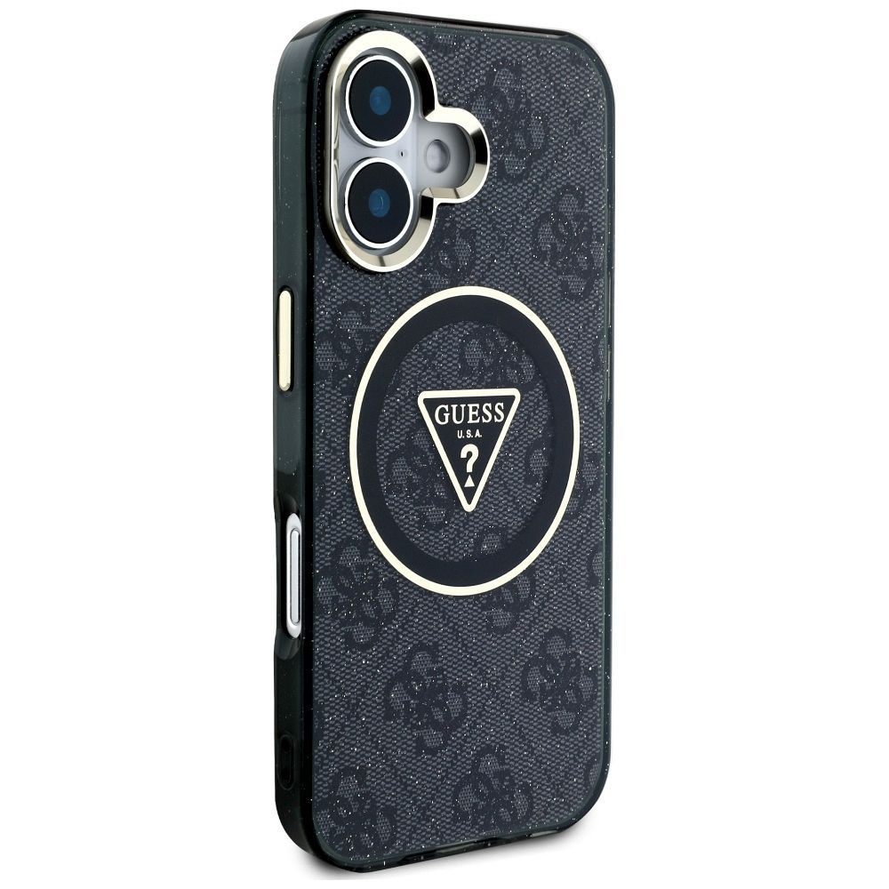 GUESS case for IPHONE 16 compatible with MagSafe GUHMP16SHG4PRTGK (IML Metal Glitter 4G Circle Triangle) black