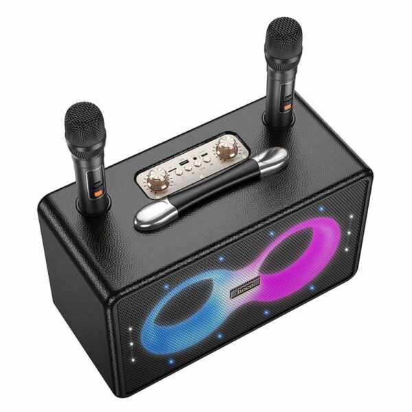 HOCO karaoke set wireless speaker + 2 x wireless microphones LED 40W HA8 black