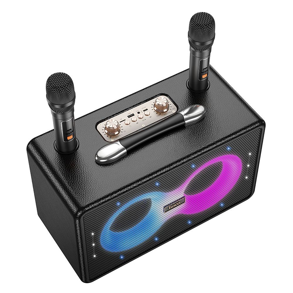 HOCO karaoke set wireless speaker + 2 x wireless microphones LED 40W HA8 black
