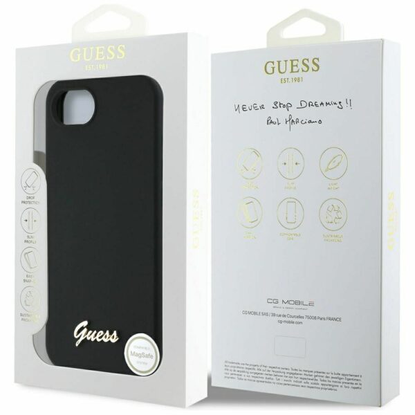 GUESS case for IPHONE 16e (SE 4 2025) compatible with MagSafe GUHMPSE4SMBSLK (Silicone Script Metal Logo) black