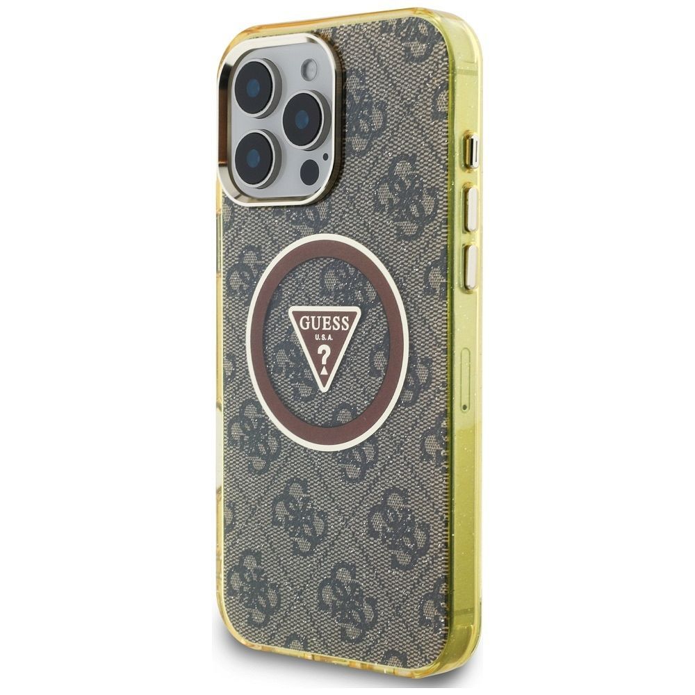 GUESS case for IPHONE 16 Pro compatible with MagSafe GUHMP16LHG4PRTGW (IML Metal Glitter 4G Circle Triangle) brown