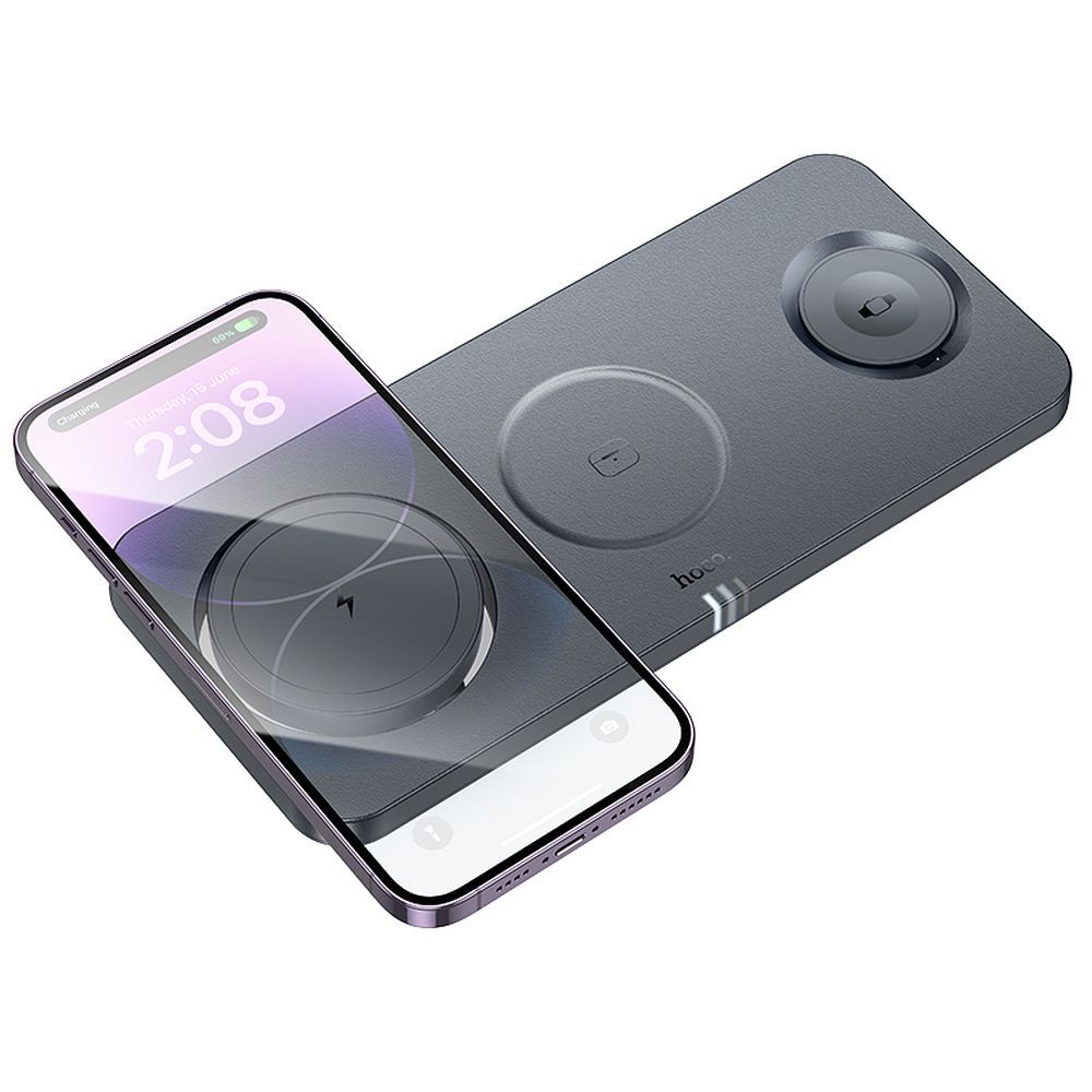HOCO folding wireless charger 3in1 compatible with MagSafe and APPLE Watch 3A 15W CQ22 metal gray
