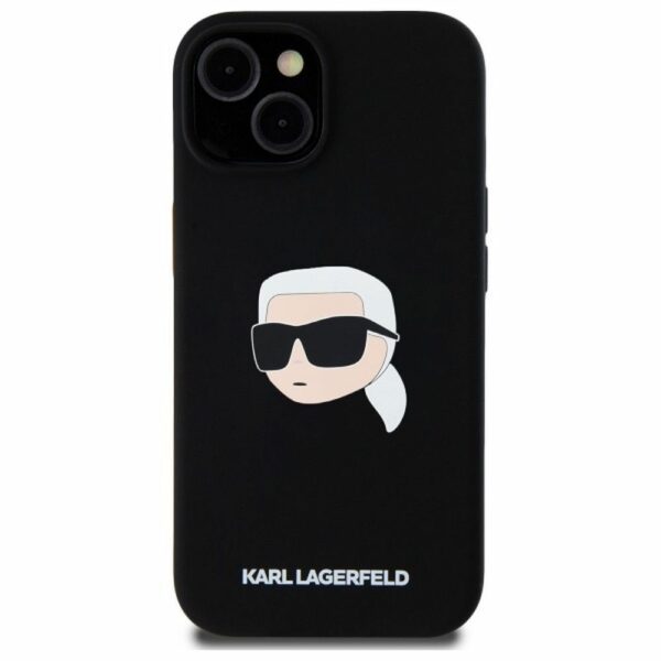 KARL LAGERFELD case for IPHONE 15 compatible with MagSafe KLHMP15SSKHPPLK (SIL KL Head Print) black