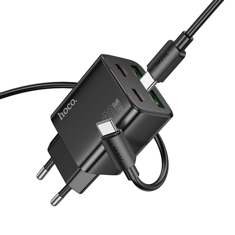 HOCO charger 2 x Type C + 2 x USB A + cable Type C to Type C PD QC3.0 3A 30W N56 black