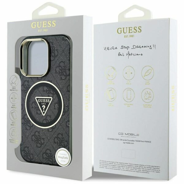GUESS case for IPHONE 16 Pro Max compatible with MagSafe GUHMP16XHG4PRTGK (IML Metal Glitter 4G Circle Triangle) black