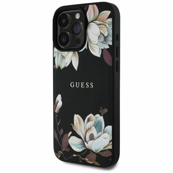GUESS case for IPHONE 16 Pro compatible with MagSafe GUHMP16LPGNMPLMK (PU Grained Flowers Classic Logo) black