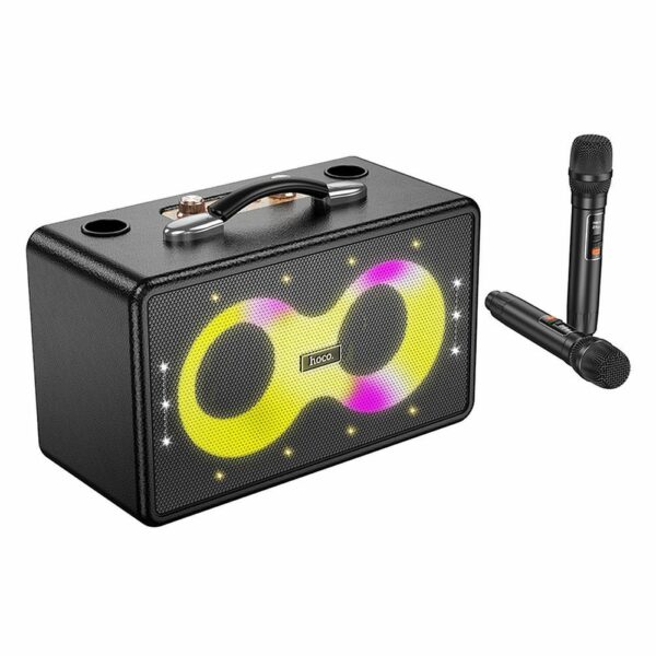 HOCO karaoke set wireless speaker + 2 x wireless microphones LED 40W HA8 black