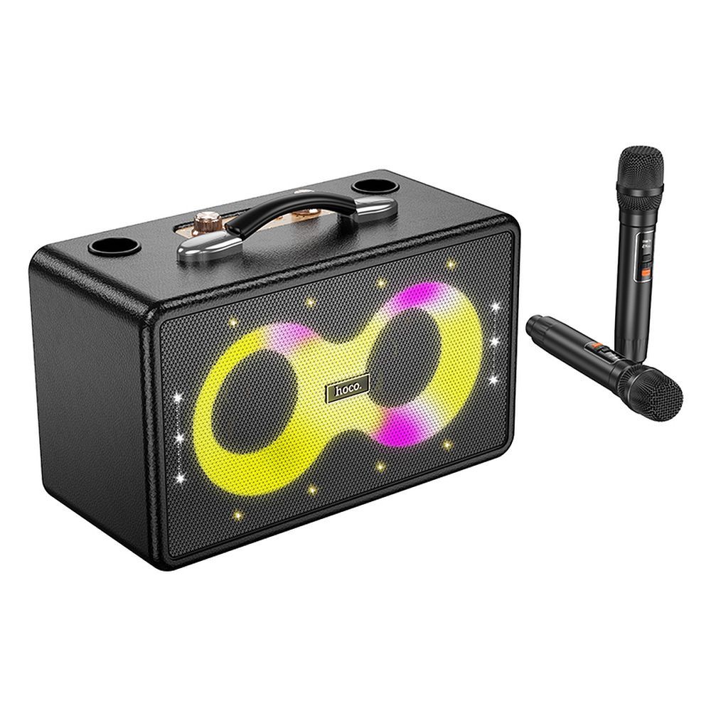 HOCO karaoke set wireless speaker + 2 x wireless microphones LED 40W HA8 black
