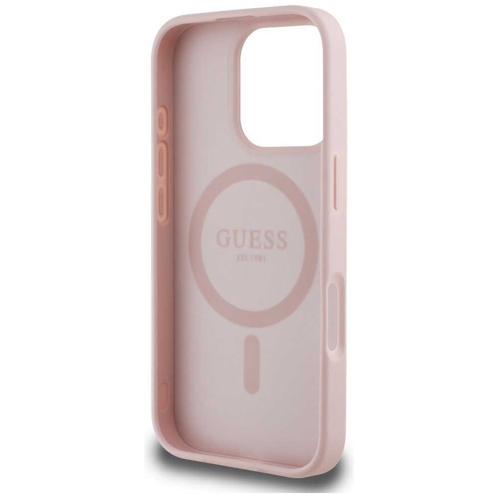 GUESS case for IPHONE 16 Pro compatible with MagSafe GUHMP16LPGNMPLMP (PU Grained Flowers Classic Logo) pink