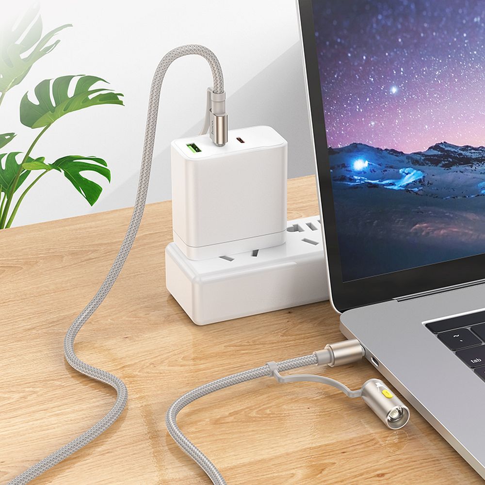 HOCO cable All-in-one USB A / Type C to Type C / LED Light 3A 60W U138 1,2 m grey