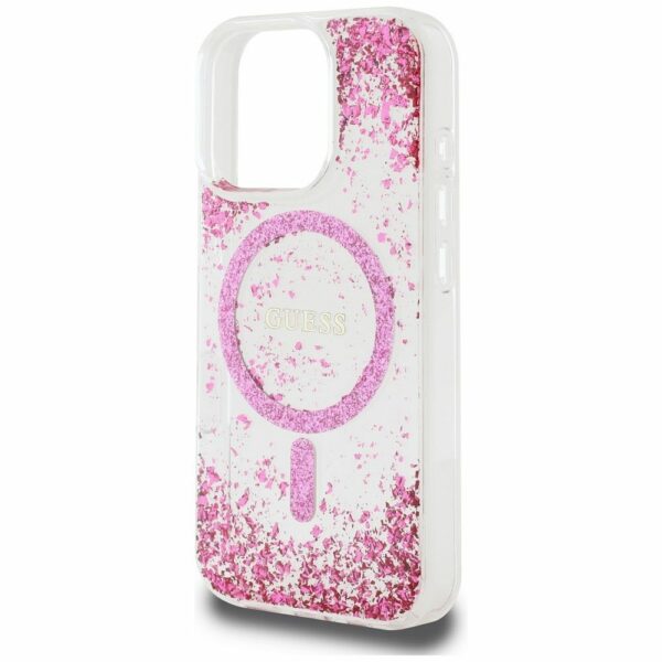 GUESS case for IPHONE 16 Pro compatible with MagSafe GUHMP16LRGRGEP (Resin Bottom Glitter) pink