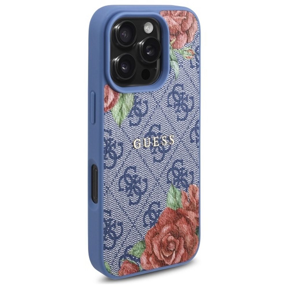 GUESS case for IPHONE 16 Pro compatible with MagSafe GUHMP16LP4ROPEMCB (4G Flowers Print) blue