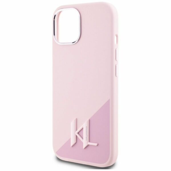 KARL LAGERFELD case for IPHONE 15 compatible with MagSafe KLHMP15SSCMKMPCP (Silicone Initial Metal Logo) pink