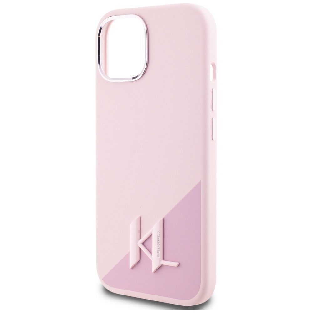 KARL LAGERFELD case for IPHONE 15 compatible with MagSafe KLHMP15SSCMKMPCP (Silicone Initial Metal Logo) pink