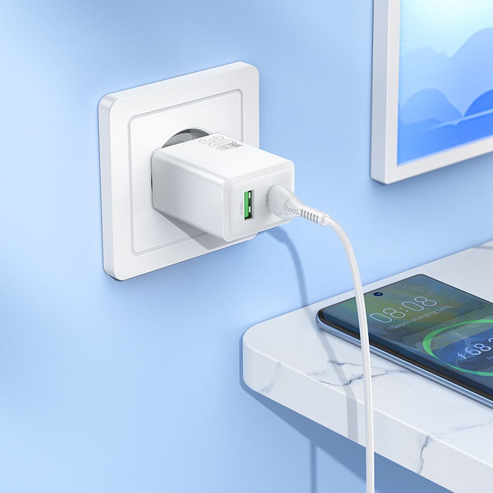 HOCO wall charger USB A + Type C PD QC3.0 AFC 3A 30W N71 white