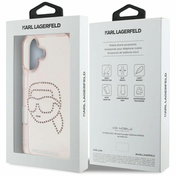 KARL LAGERFELD case for IPHONE 16 KLHCP16SHKHDCELP (IML Rhinestones S K Head) pink