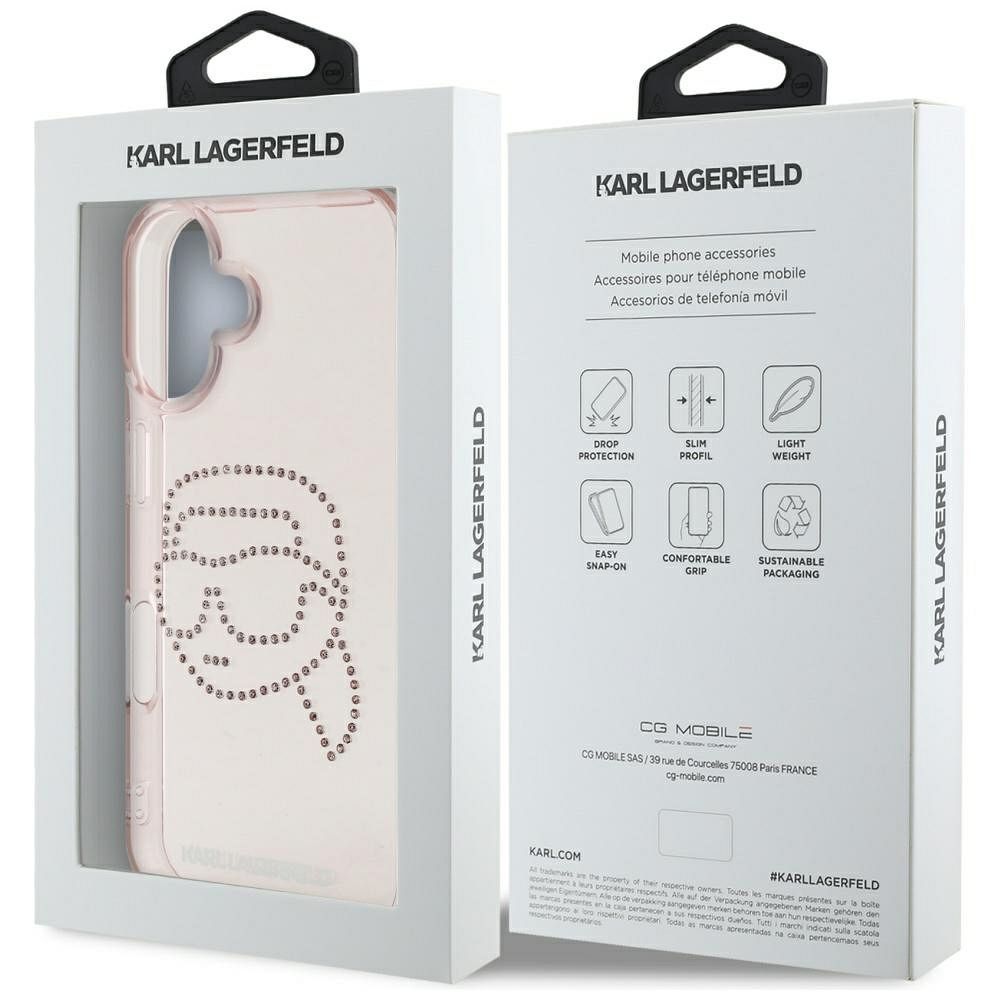 KARL LAGERFELD case for IPHONE 16 KLHCP16SHKHDCELP (IML Rhinestones S K Head) pink
