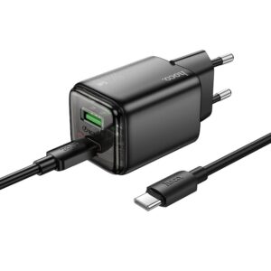 HOCO wall charger USB A + Type C + cable Type C to Type C PD QC3.0 3A 20W N34 transparnent