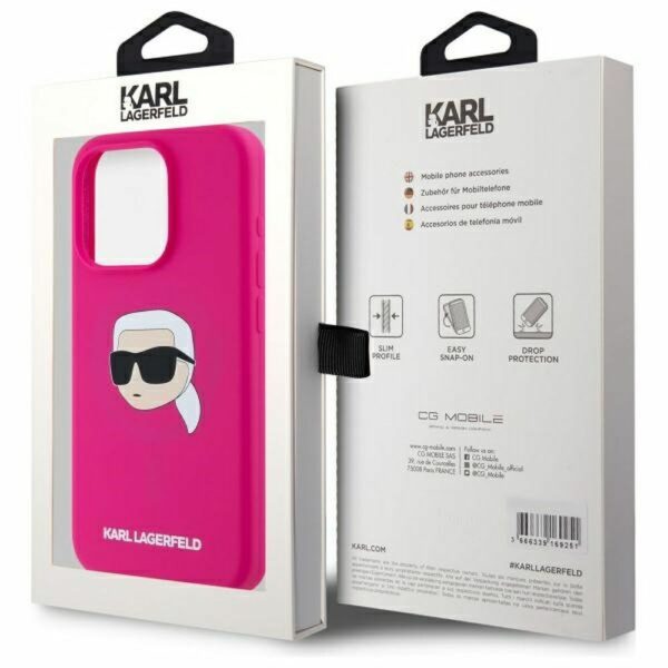 KARL LAGERFELD case for IPHONE 15 Pro Max compatible with MagSafe KLHMP15XSKHPPLF (SIL KL Head Print) fuschia