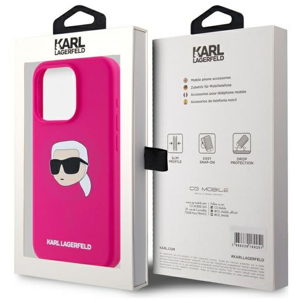 KARL LAGERFELD case for IPHONE 15 Pro Max compatible with MagSafe KLHMP15XSKHPPLF (SIL KL Head Print) fuschia