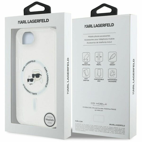 KARL LAGERFELD case for IPHONE 16e (SE 4 2025) compatible with MagSafe KLHMPSE4HLSKCH (IML Metal KC Heads) white