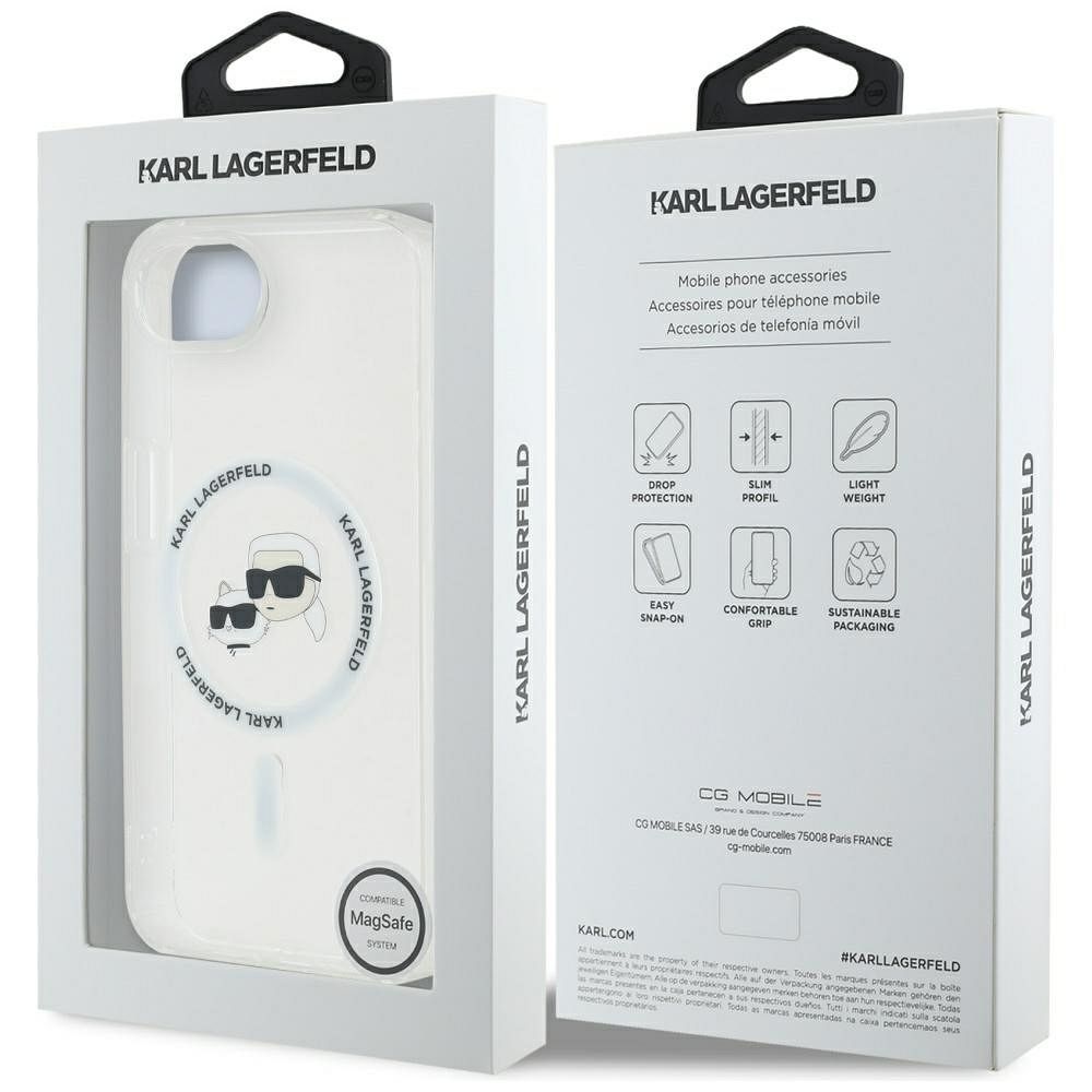 KARL LAGERFELD case for IPHONE 16e (SE 4 2025) compatible with MagSafe KLHMPSE4HLSKCH (IML Metal KC Heads) white