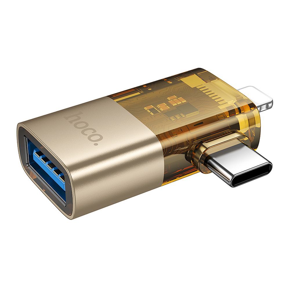 HOCO UA36E OTG Adapter 2in1 Lightning & Type C σε USB A - Χρυσό