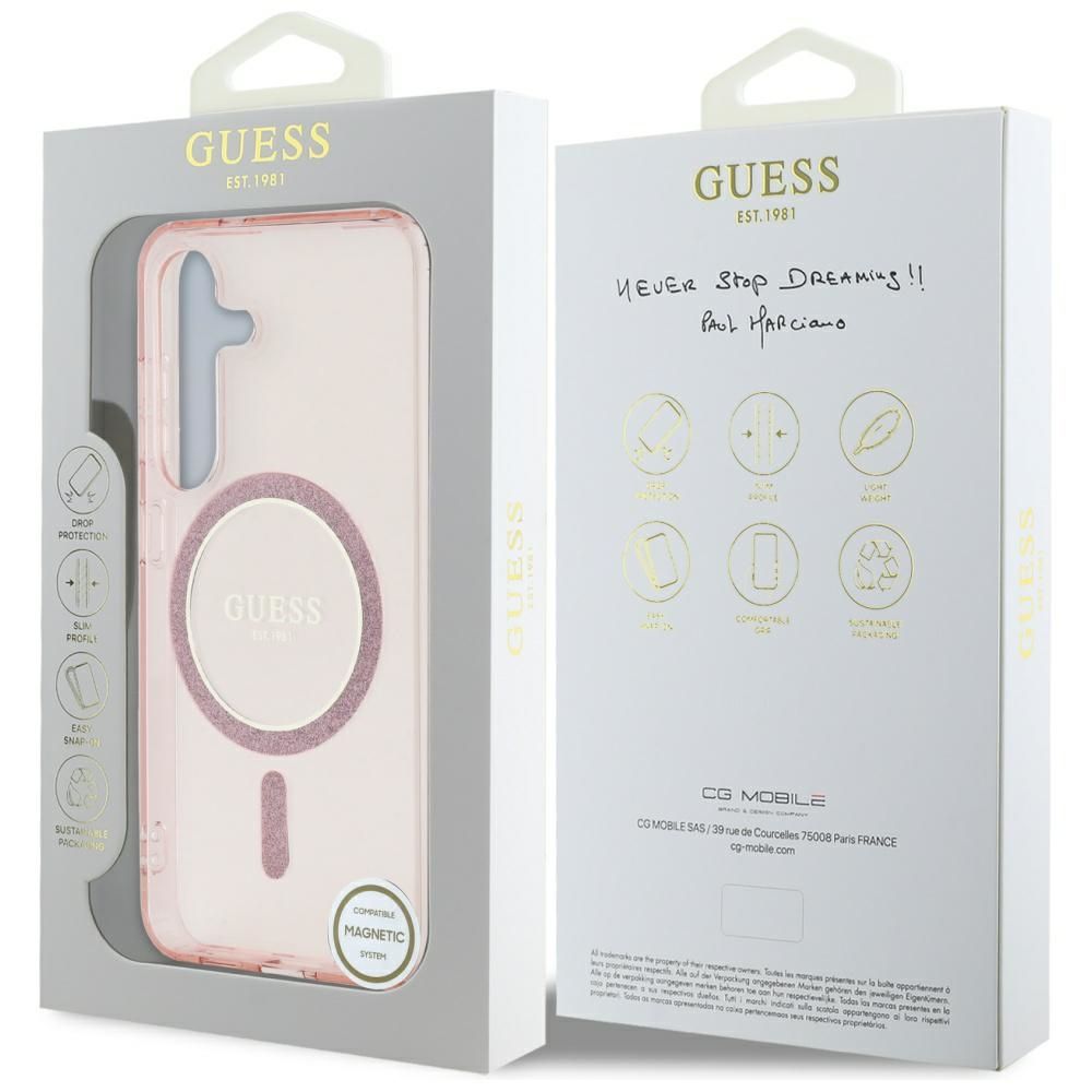 Θήκη Κινητού GUESS Magnetic Glitter Circle Ροζ για Samsung S25 GUHMS25SHFGEREP