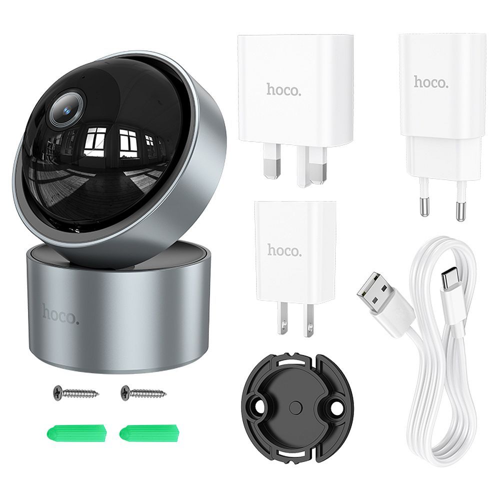 HOCO indoor camera adjustable in two planes with night mode Full HD D5 silver