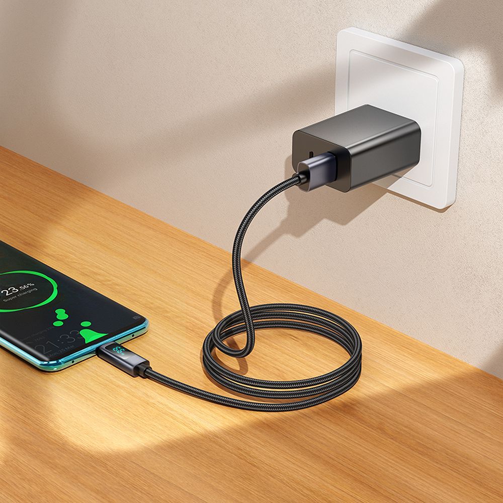 Cable USB A to USB C Hoco 5A with display 1 m X112 black
