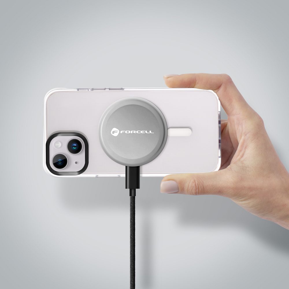 Ασύρματος Φορτιστής MagSafe FORCELL Qi2 15W με Αποσπώμενο Καλώδιο - Ασημί