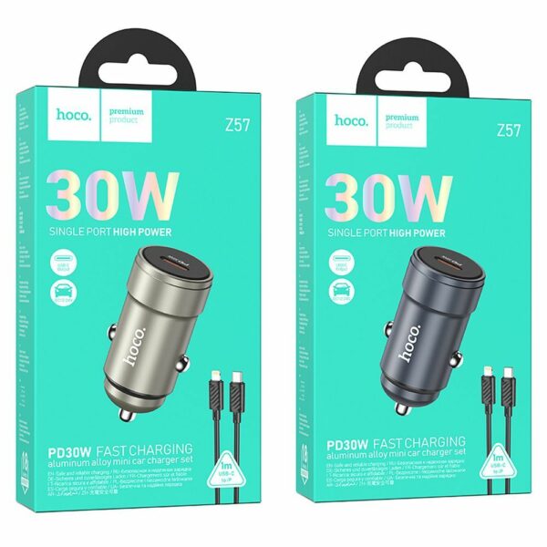 HOCO car charger Type C + cable Type C to Lightning PD QC 30W Z57 metal gray
