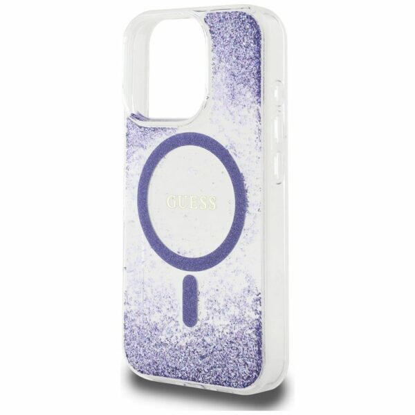 GUESS case for IPHONE 16 Pro compatible with MagSafe GUHMP16LRGRGEU (Resin Bottom Glitter) purple