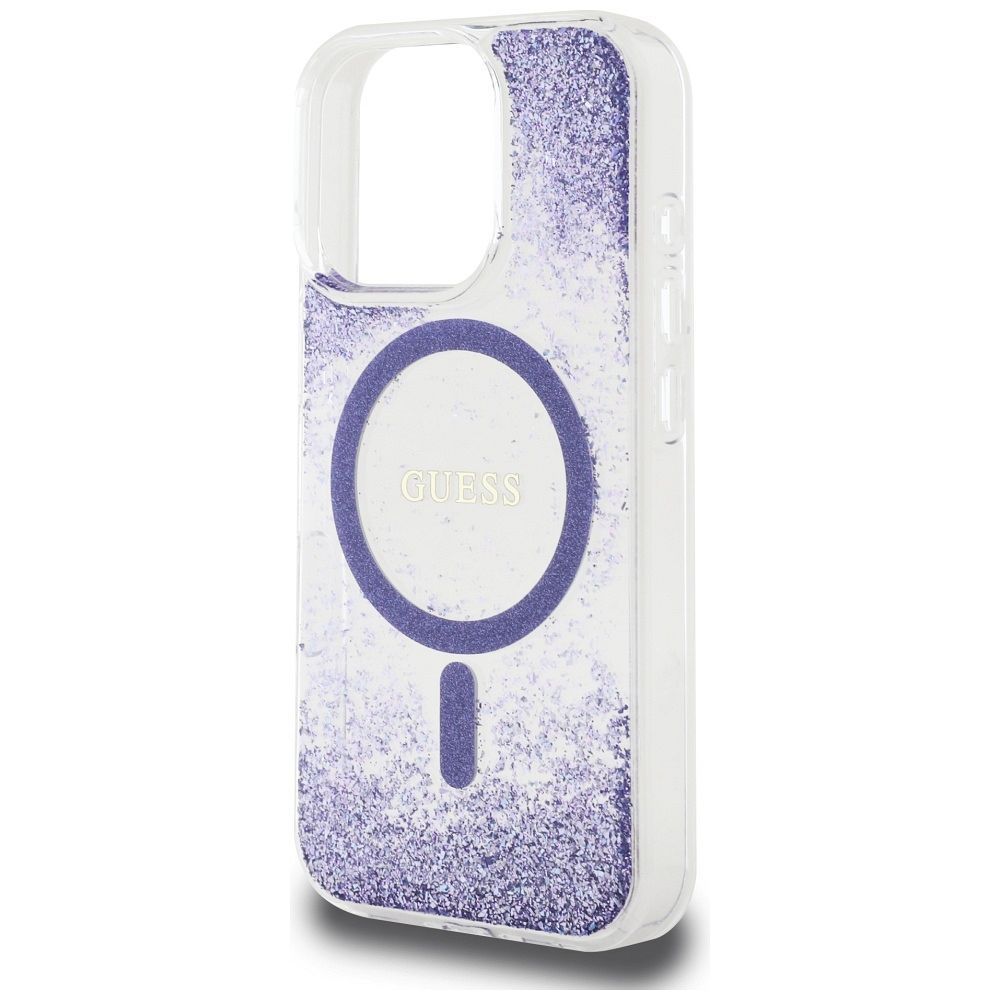 GUESS case for IPHONE 16 Pro compatible with MagSafe GUHMP16LRGRGEU (Resin Bottom Glitter) purple