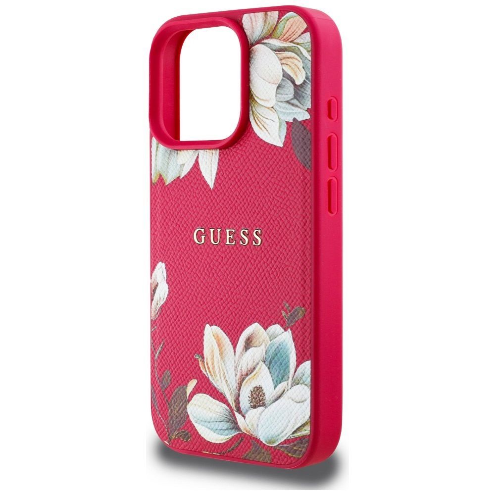 GUESS case for IPHONE 16 Pro compatible with MagSafe GUHMP16LPGNMPLMF (PU Grained Flowers Classic Logo) fuschia