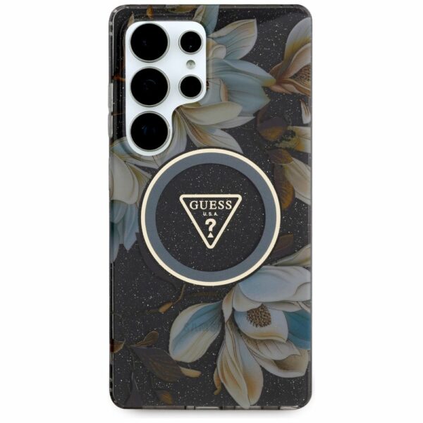 Θήκη Κινητού GUESS Samsung S25 Ultra Μαύρη με Γκλίτερ & Λουλούδια