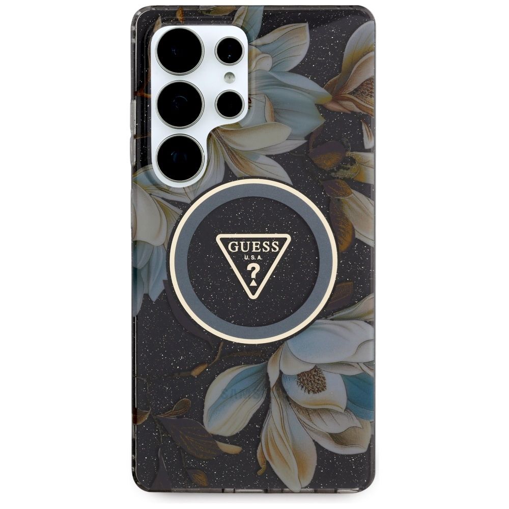Θήκη Κινητού GUESS Samsung S25 Ultra Μαύρη με Γκλίτερ & Λουλούδια