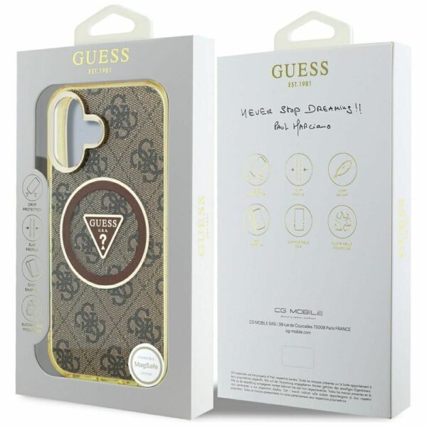 GUESS case for IPHONE 16 compatible with MagSafe GUHMP16SHG4PRTGW (IML Metal Glitter 4G Circle Triangle) brown