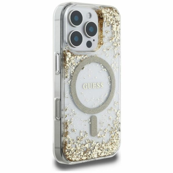 GUESS case for IPHONE 16 Pro compatible with MagSafe GUHMP16LRGRGED (Resin Bottom Glitter) gold