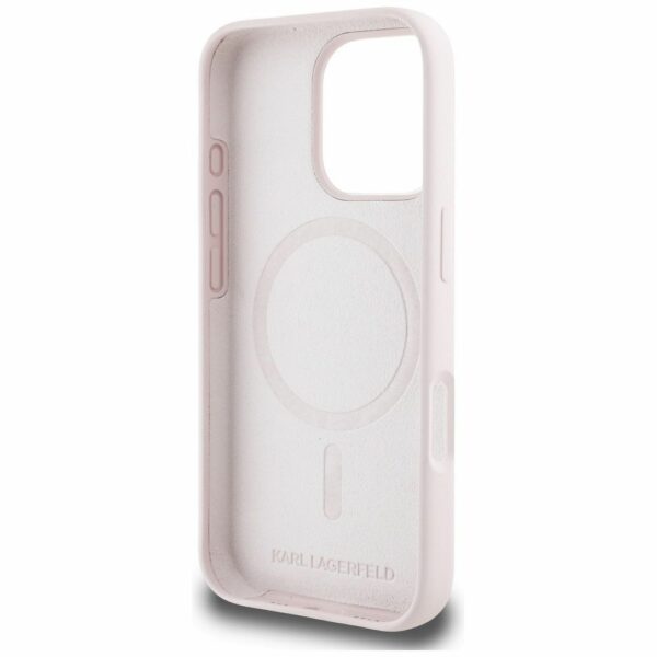 KARL LAGERFELD case for IPHONE 16 Pro compatible with MagSafe KLHMP16LSKCHTCP (Silicone KC Heads) pink